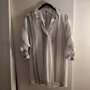 Wishful Park Striped White and Gray Women's Blouse